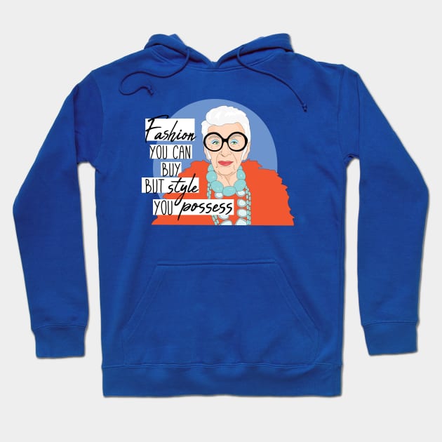 Iris Apfel Portrait Orange Coat Hoodie by FemCards